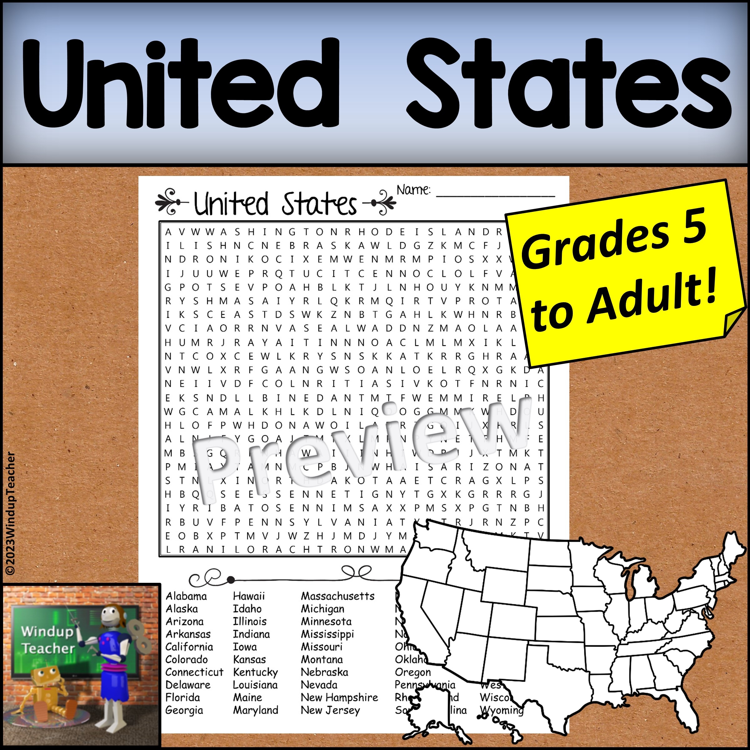 United States 50 States Word Search Hard Made By Teachers