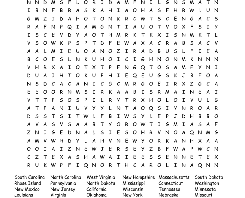United States Of America Word Search WordMint