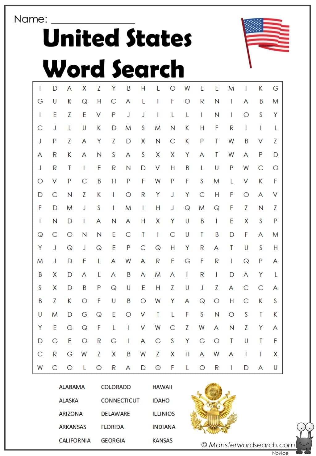 United States Word Search Monster Word Search Worksheets Library