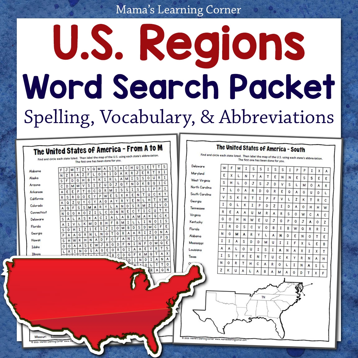 United States Word Search Packet Mamas Learning Corner