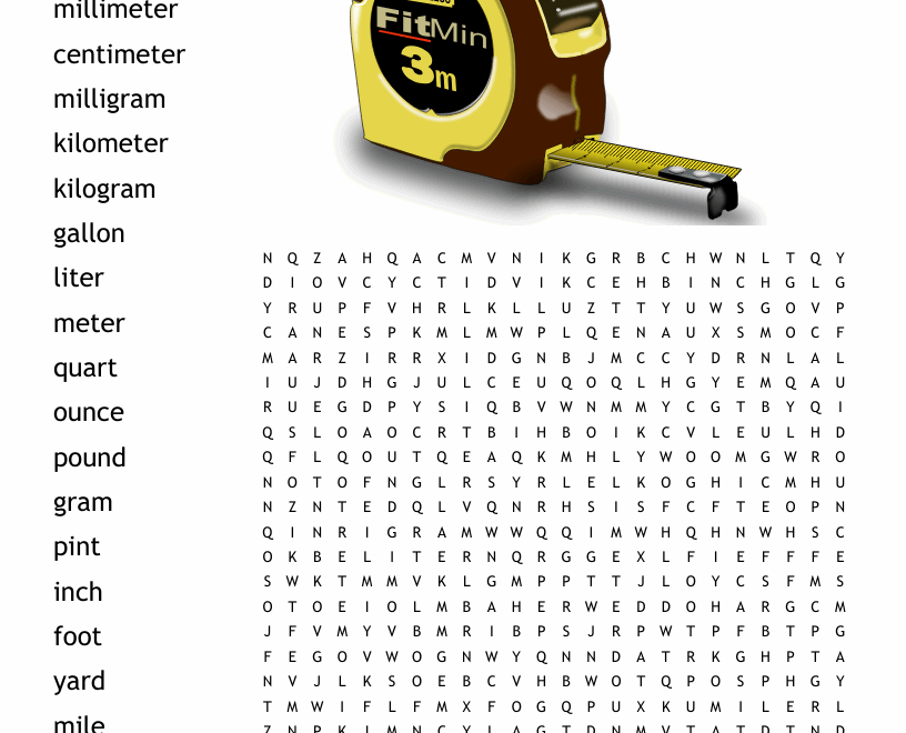Units Of Measurement Word Search WordMint