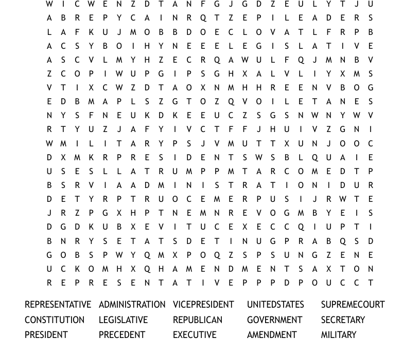 US Government Word Search WordMint