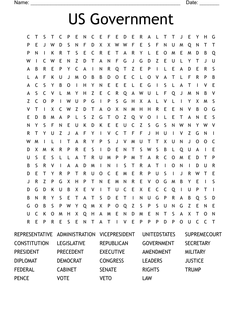 US Government Word Search WordMint