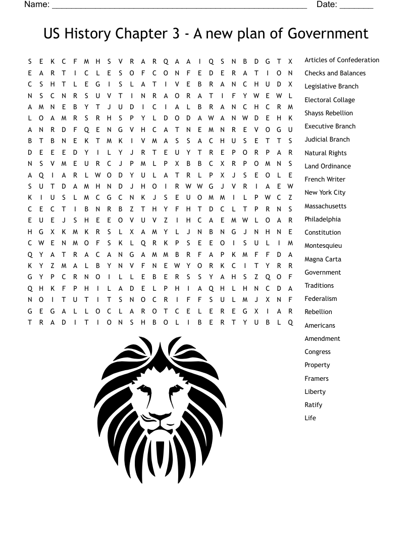 US History Chapter 3 A New Plan Of Government Word Search WordMint