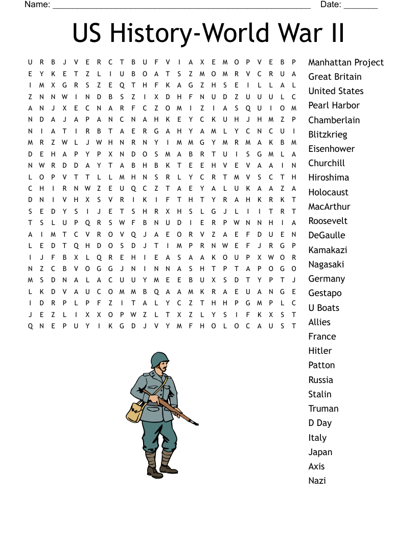 US History World War II Word Search WordMint