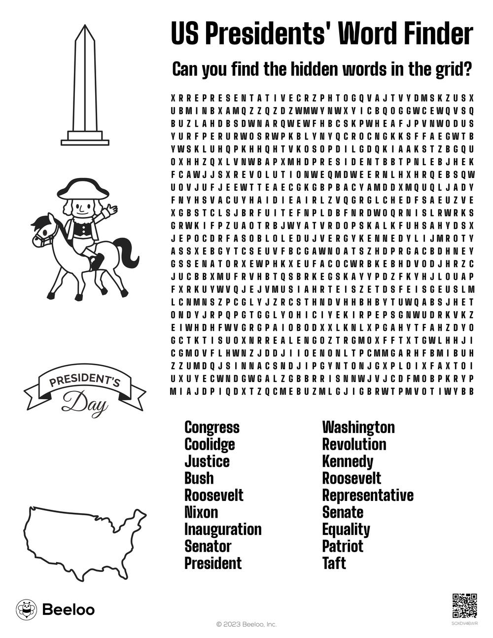 US Presidents Word Finder Beeloo Printable Crafts And Activities For Kids