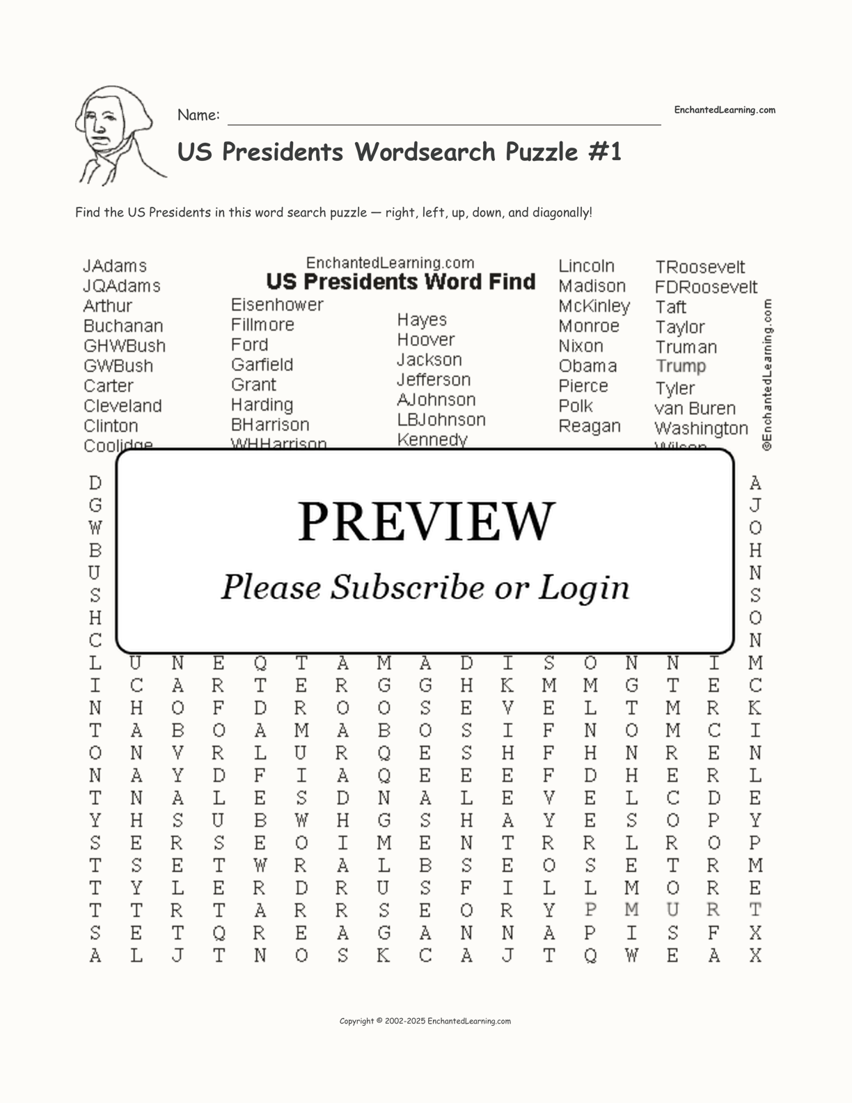US Presidents Wordsearch Puzzle 1 Enchanted Learning