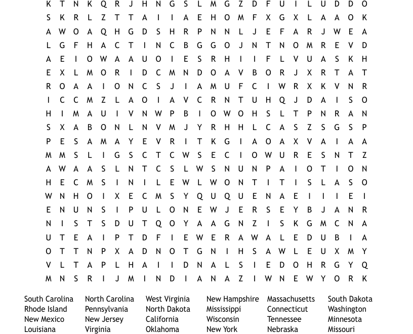 US States Word Search WordMint