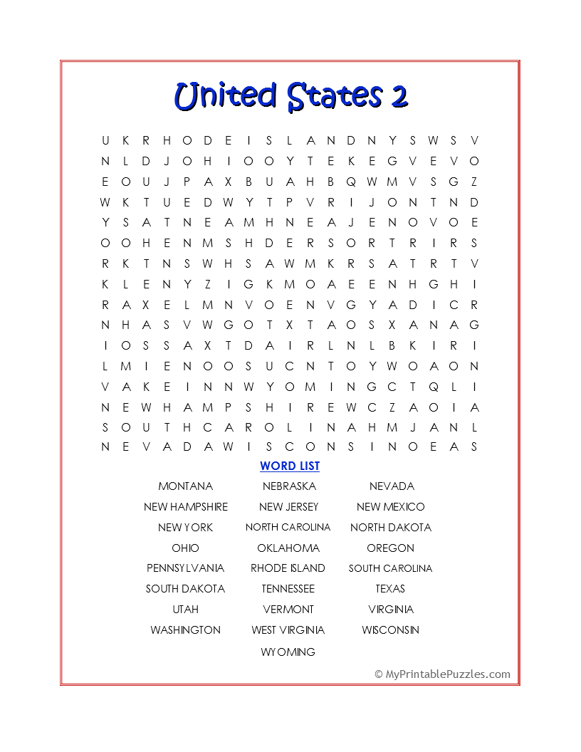USA My Printable Puzzles Worksheets Library