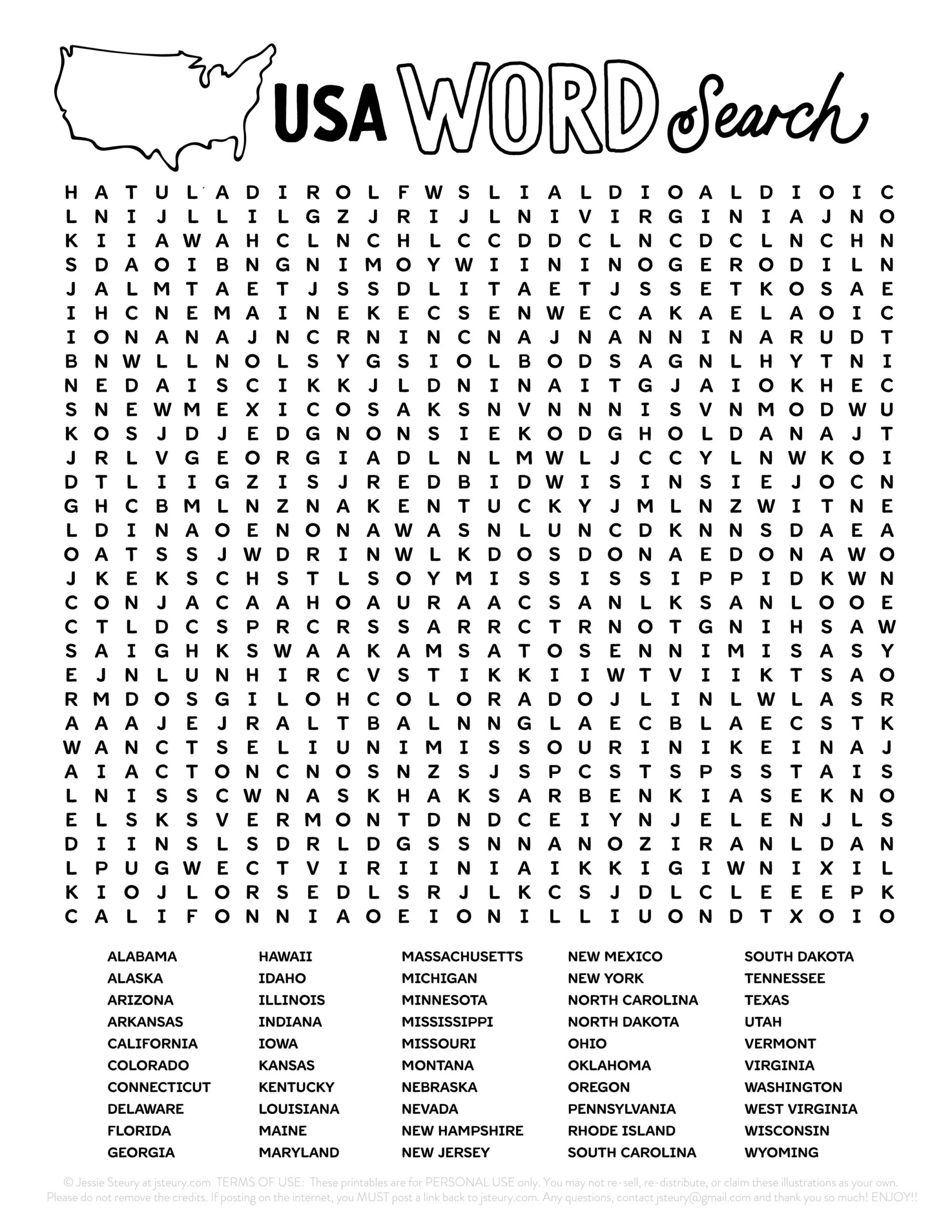 Usa Word Search Printable Blog Jessie Steury