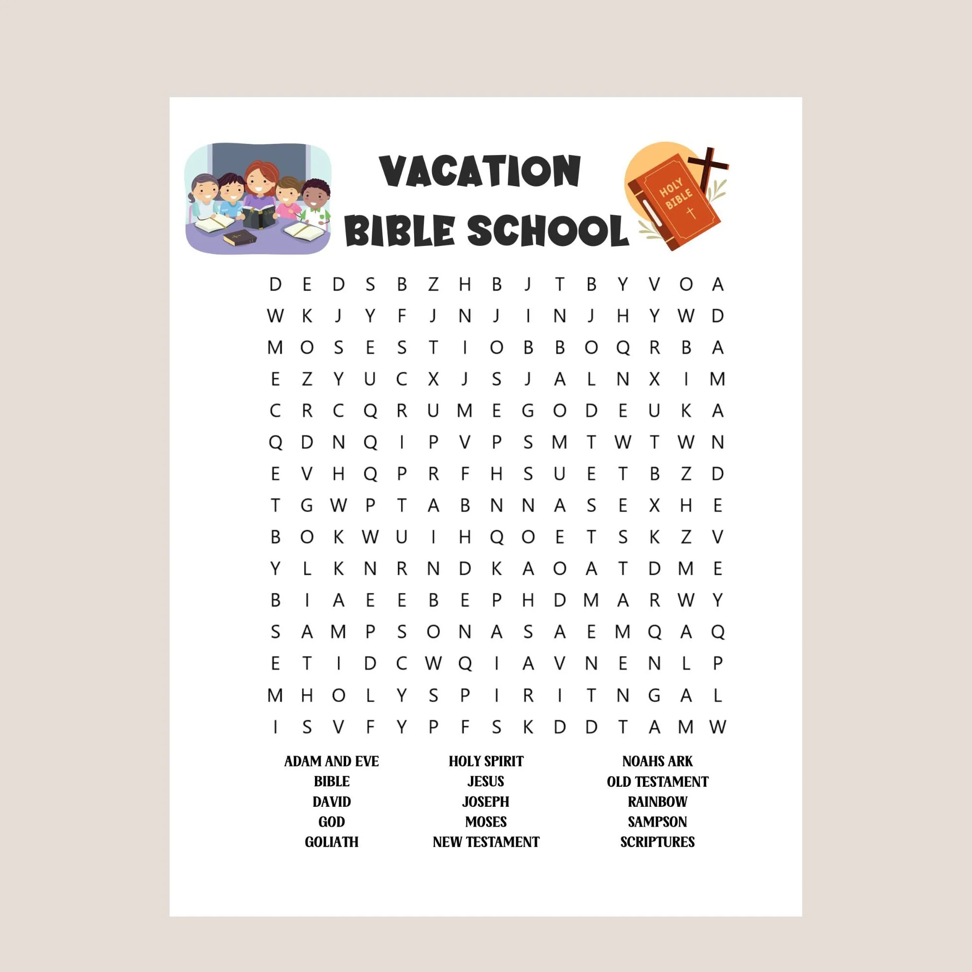 Vacation Bible School Word Search Vacation Bible School Printables Word Searches For Kids Christian Word Searches Etsy