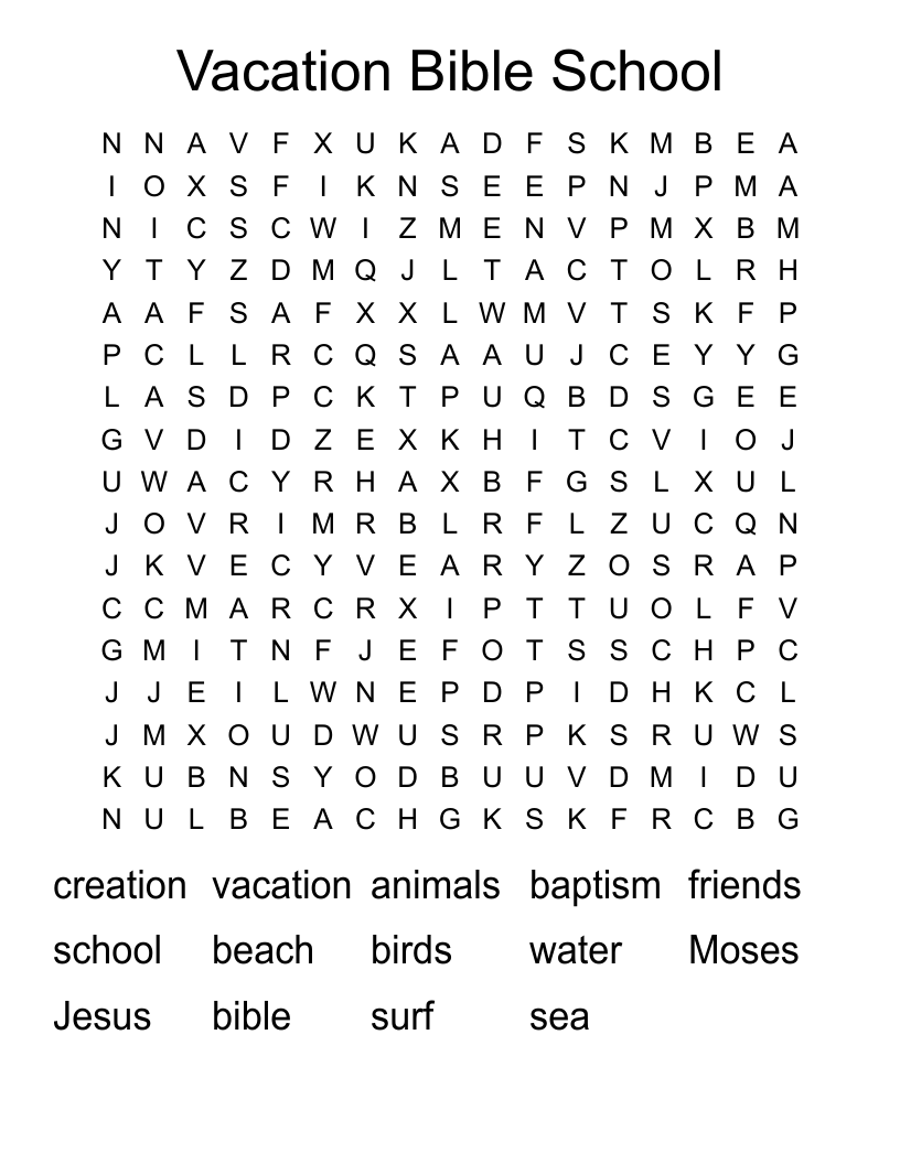 Vacation Bible School Word Search WordMint