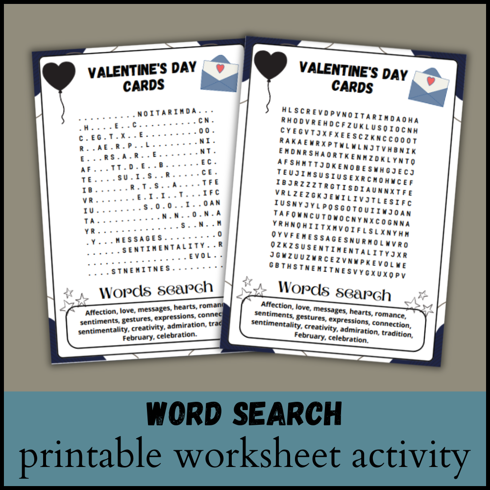 Valentine s Day Cards Word Search Puzzle Worksheet Activity Made By Teachers