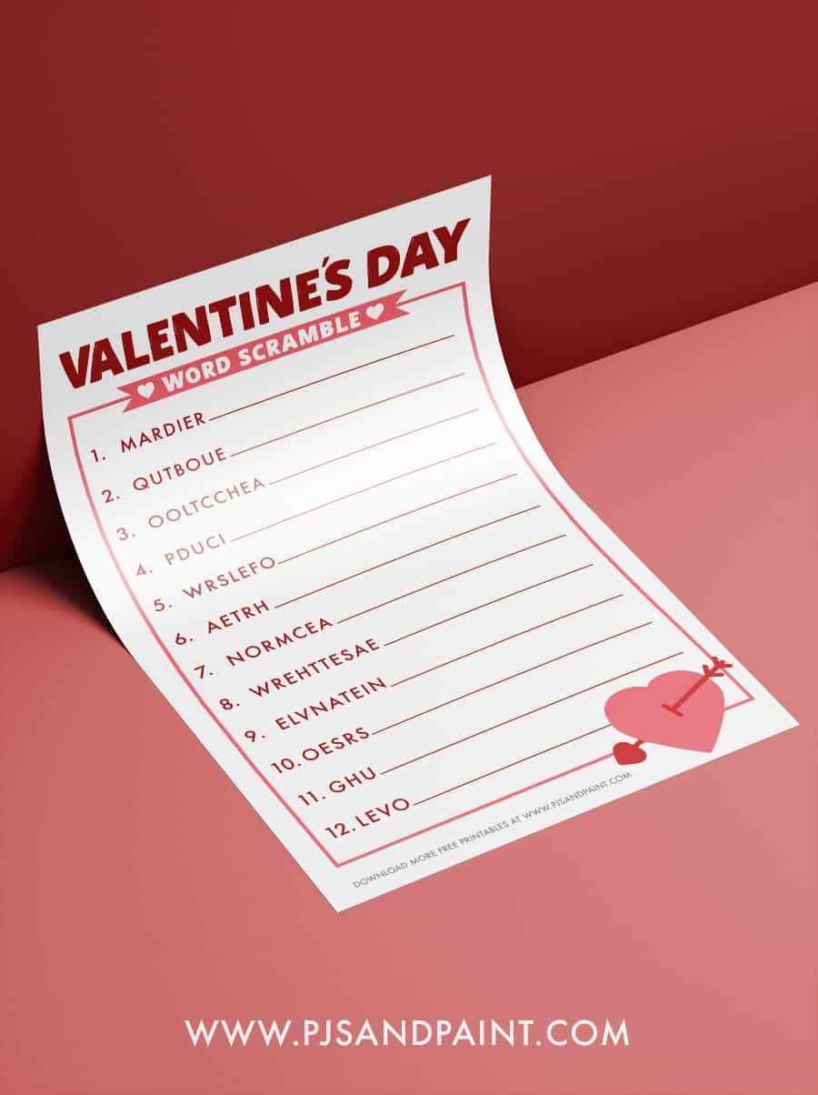 Valentine s Day Word Scramble Free Printable Activity Pjs And Paint