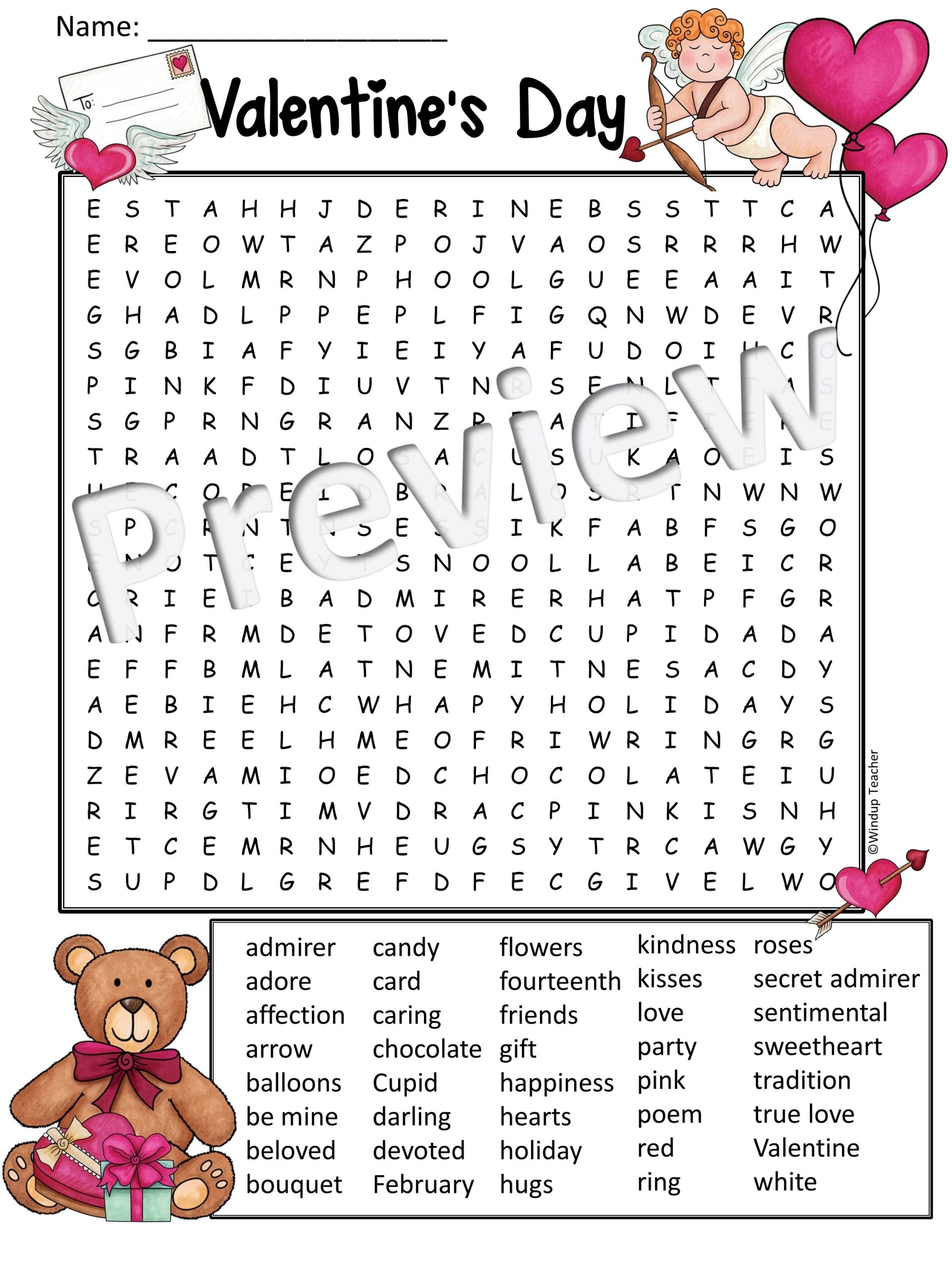 Valentine s Day Word Search Activity Printable Hard For Grades 5 To Adult Made By Teachers