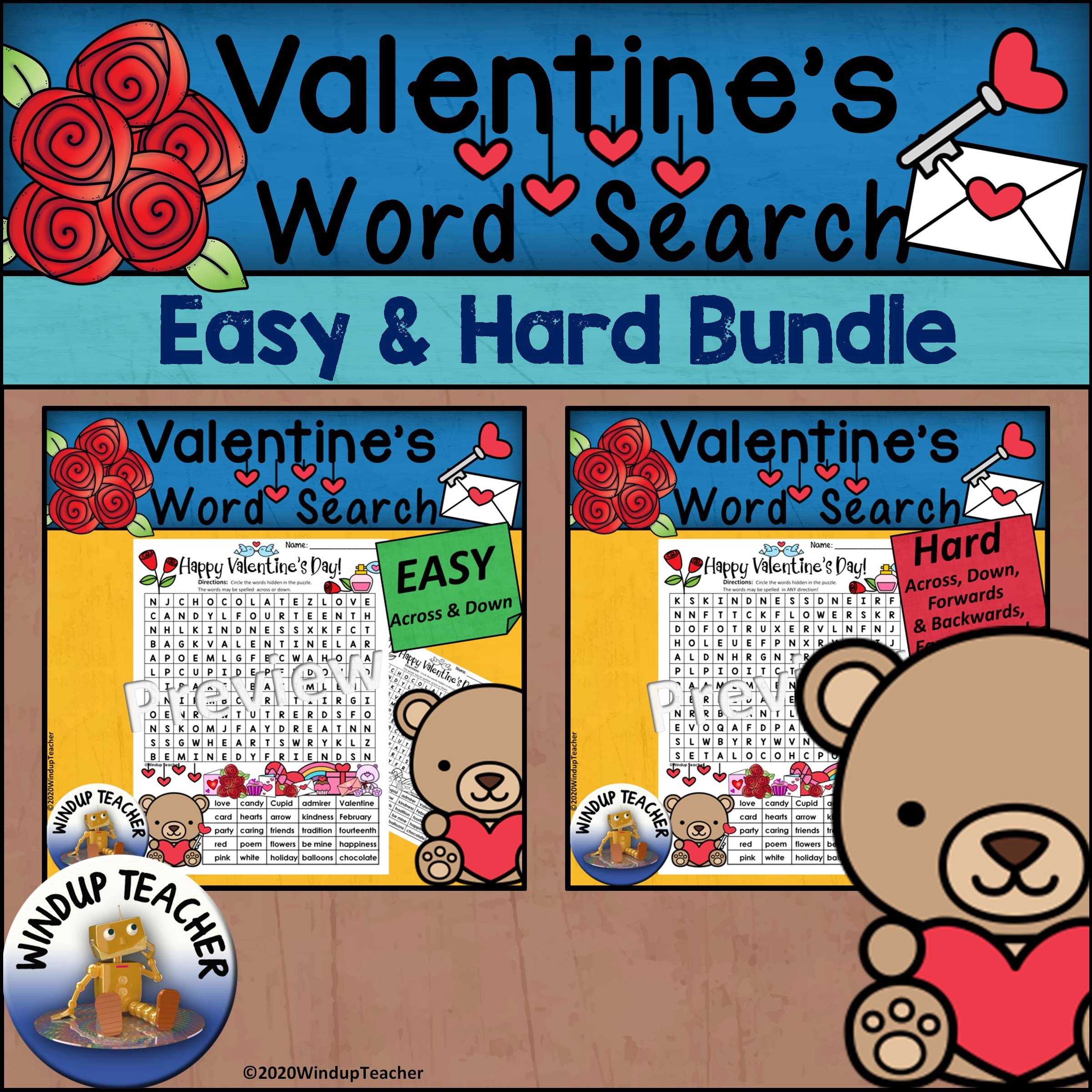 Valentine s Day Word Search BUNDLE Easy And Hard Bundle Made By Teachers