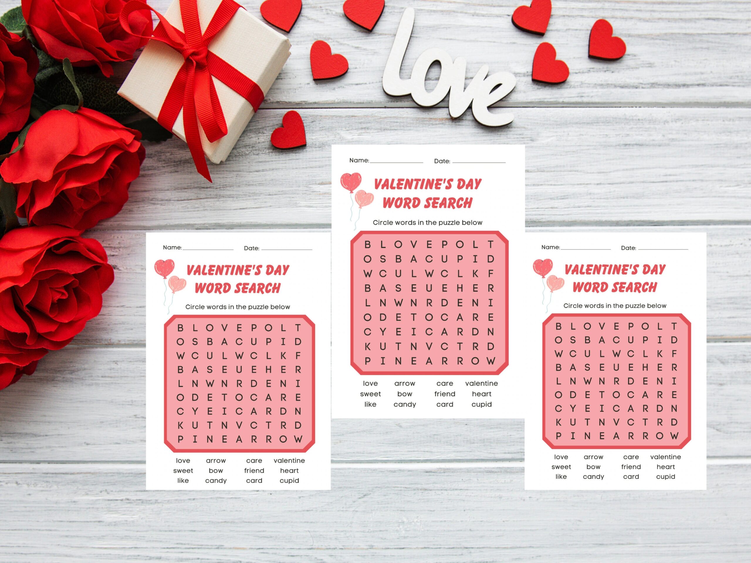 Valentine s Day Word Search Printable Game With Answer Key Valentine Word Search Fun Valentine Game Instant Download Valentine Kid Game Etsy