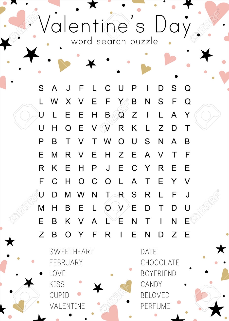 Valentine s Day Word Search Puzzle Educational Game For Children Party Card Printable Worksheet For Learning English Royalty Free SVG Cliparts Vectors And Stock Illustration Image 162496229 