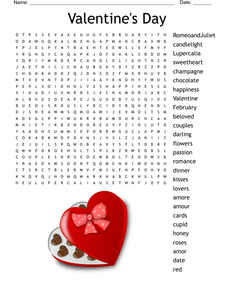 Valentine s Day Word Search WordMint