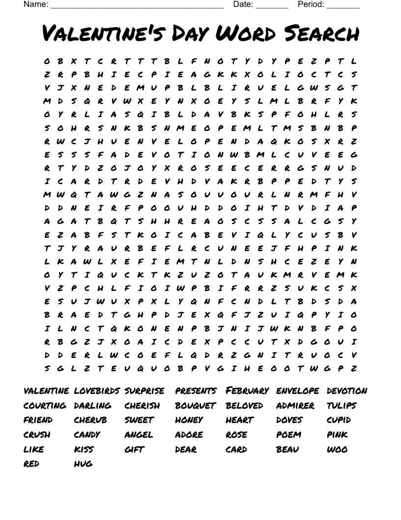 Valentine s Day Word Search WordMint