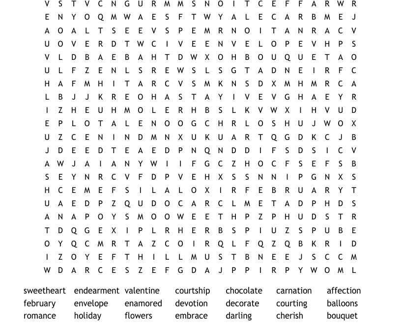 Valentine s Day Word Search WordMint