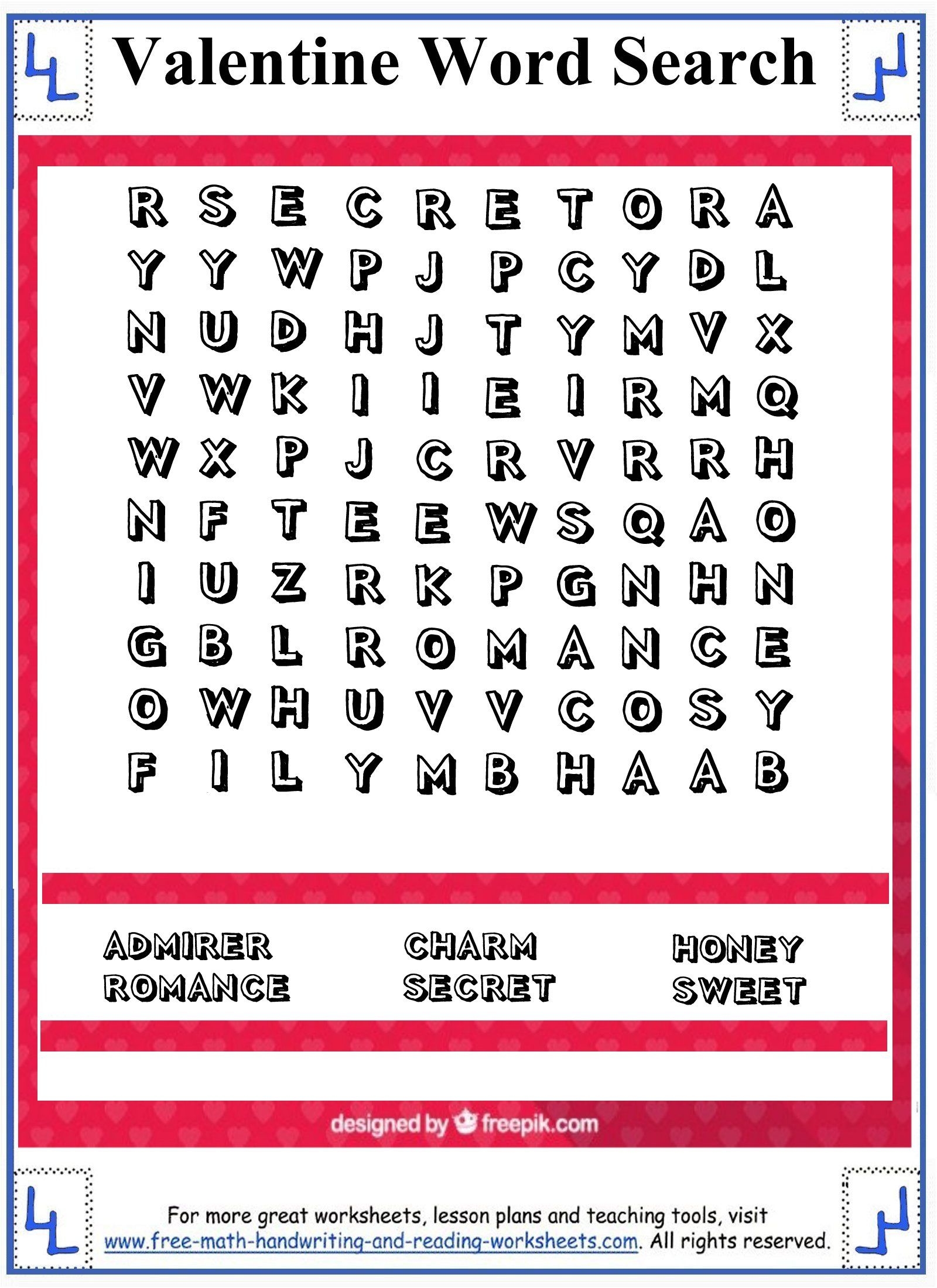 Valentine Word Search Printable Puzzles