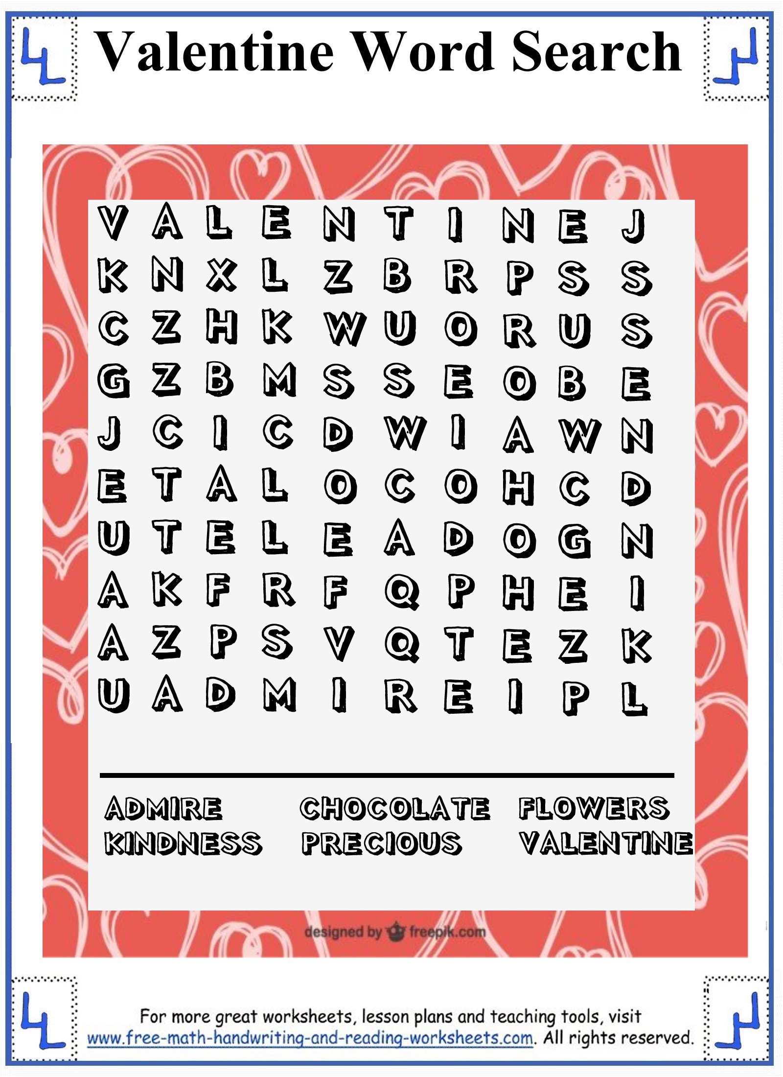 Free Printable Valentines Word Search For 1st Graders