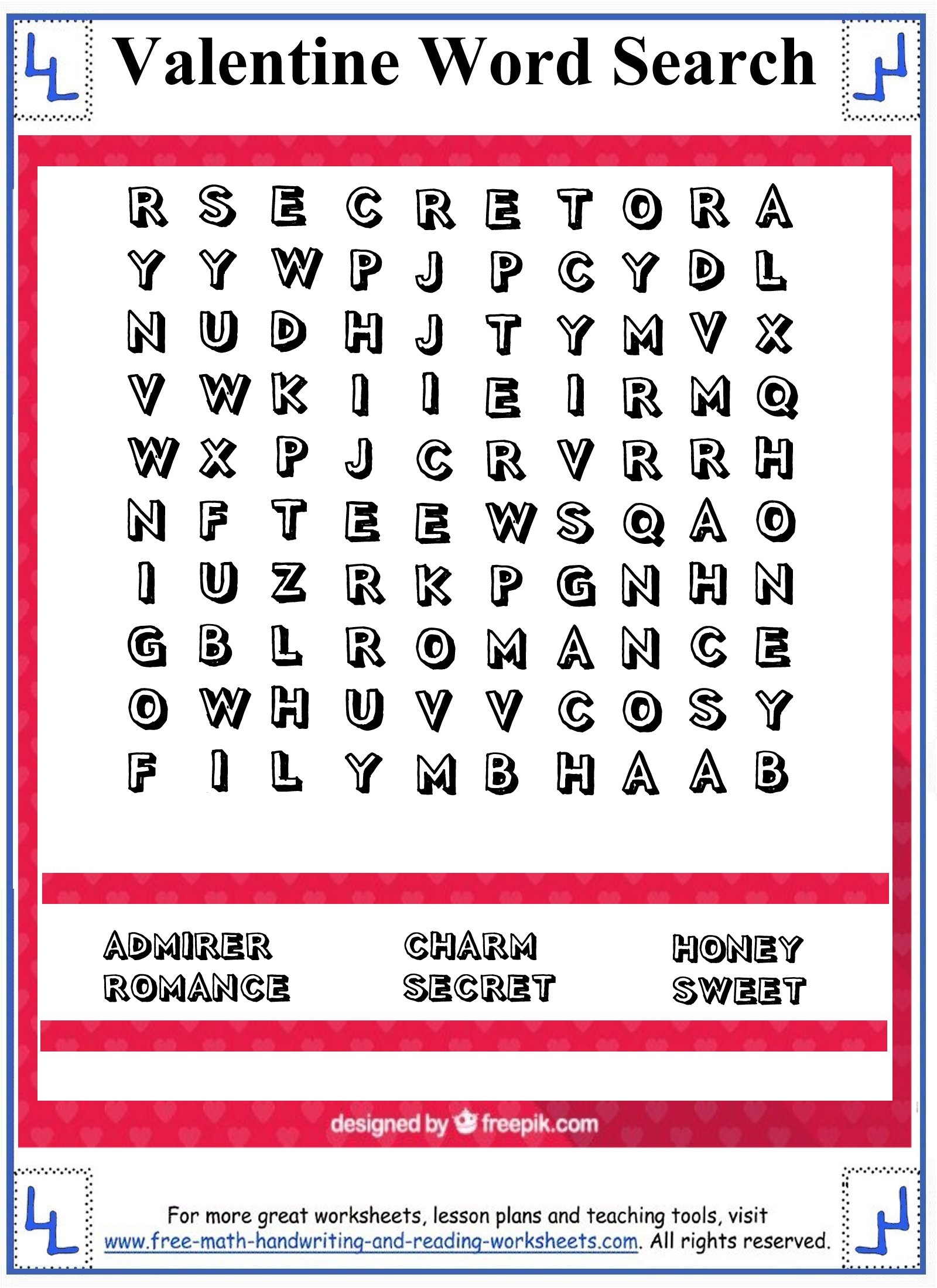 Valentine Word Search Printable Puzzles