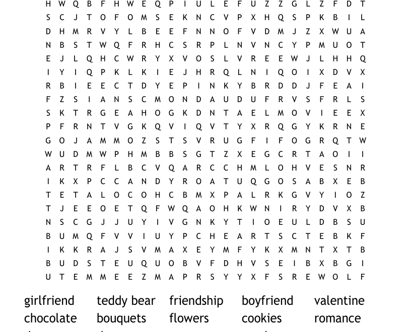 Valentine Word Search WordMint