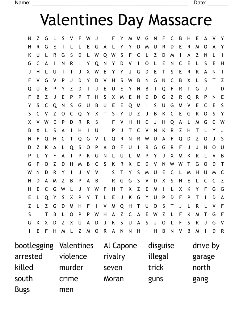 Valentines Day Massacre Word Search WordMint