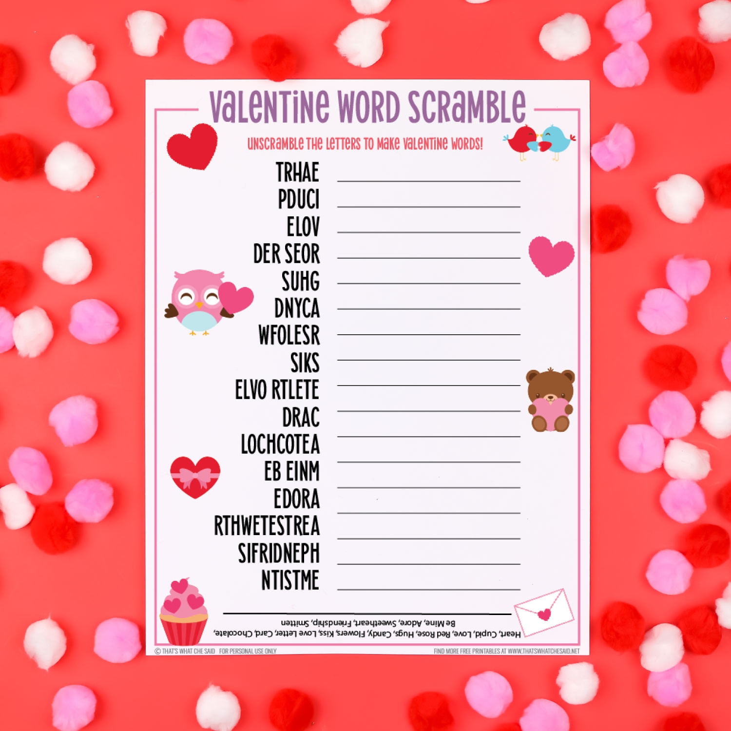 Valentines Day Word Scramble 20 Free Valentine Printables Worksheets Library