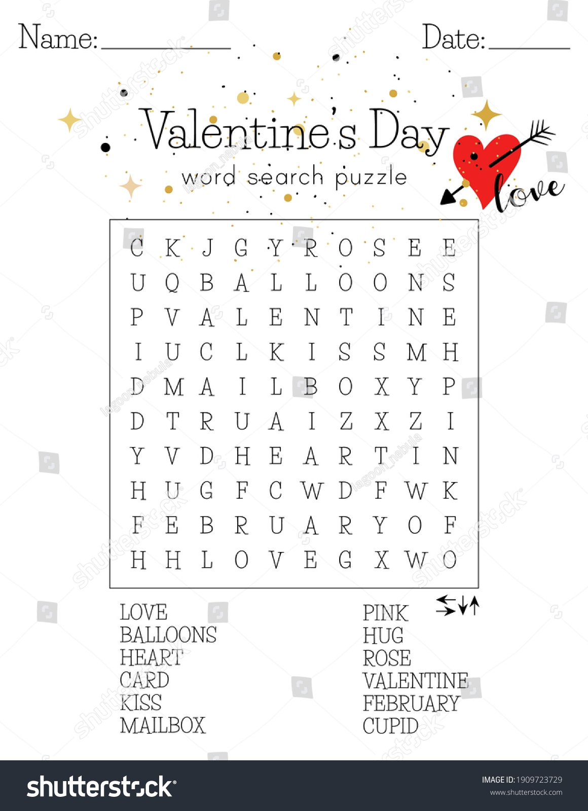 Valentines Day Word Search Puzzle Educational Stock Vector Royalty Free 1909723729 Shutterstock