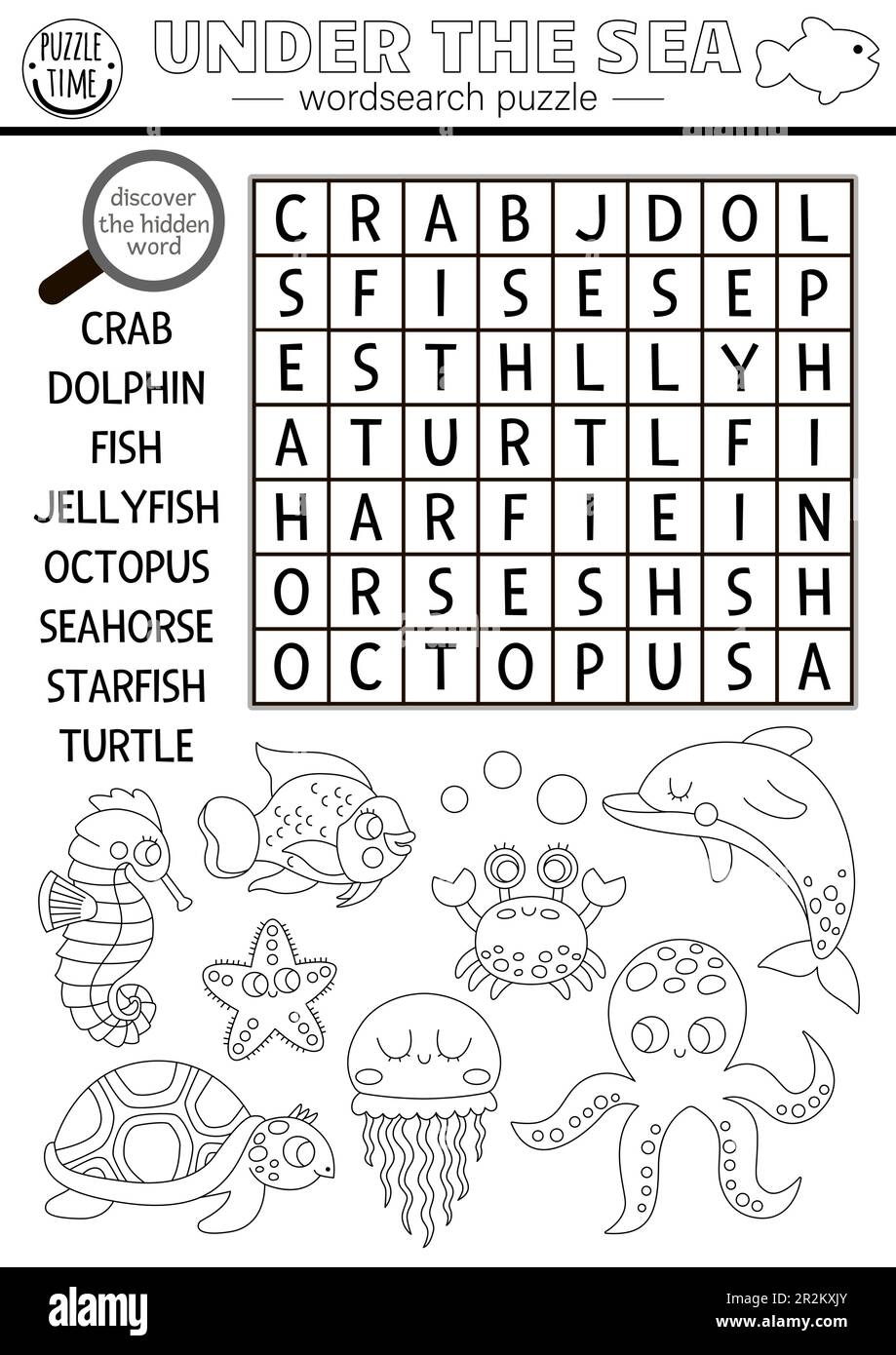 Vector Black And White Under The Sea Word Search Puzzle For Kids Simple Easy Line Ocean Life Word Search Quiz Water Animals And Fish Educational Act Stock Vector Image Art 