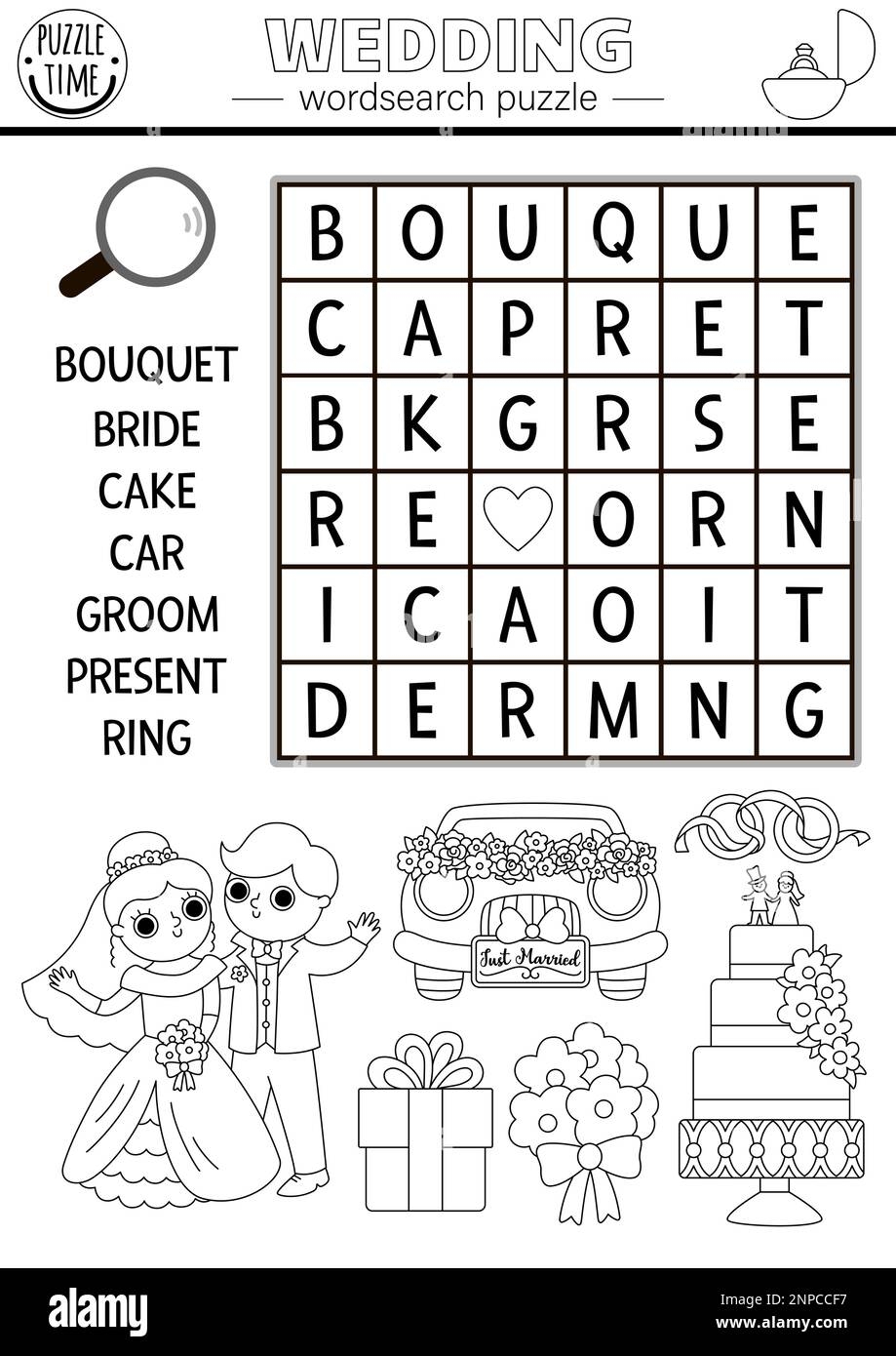 Vector Black And White Wedding Wordsearch Puzzle For Kids Simple Word Search Quiz With Marriage Ceremony Landscape For Children Educational Activity Stock Vector Image Art Alamy