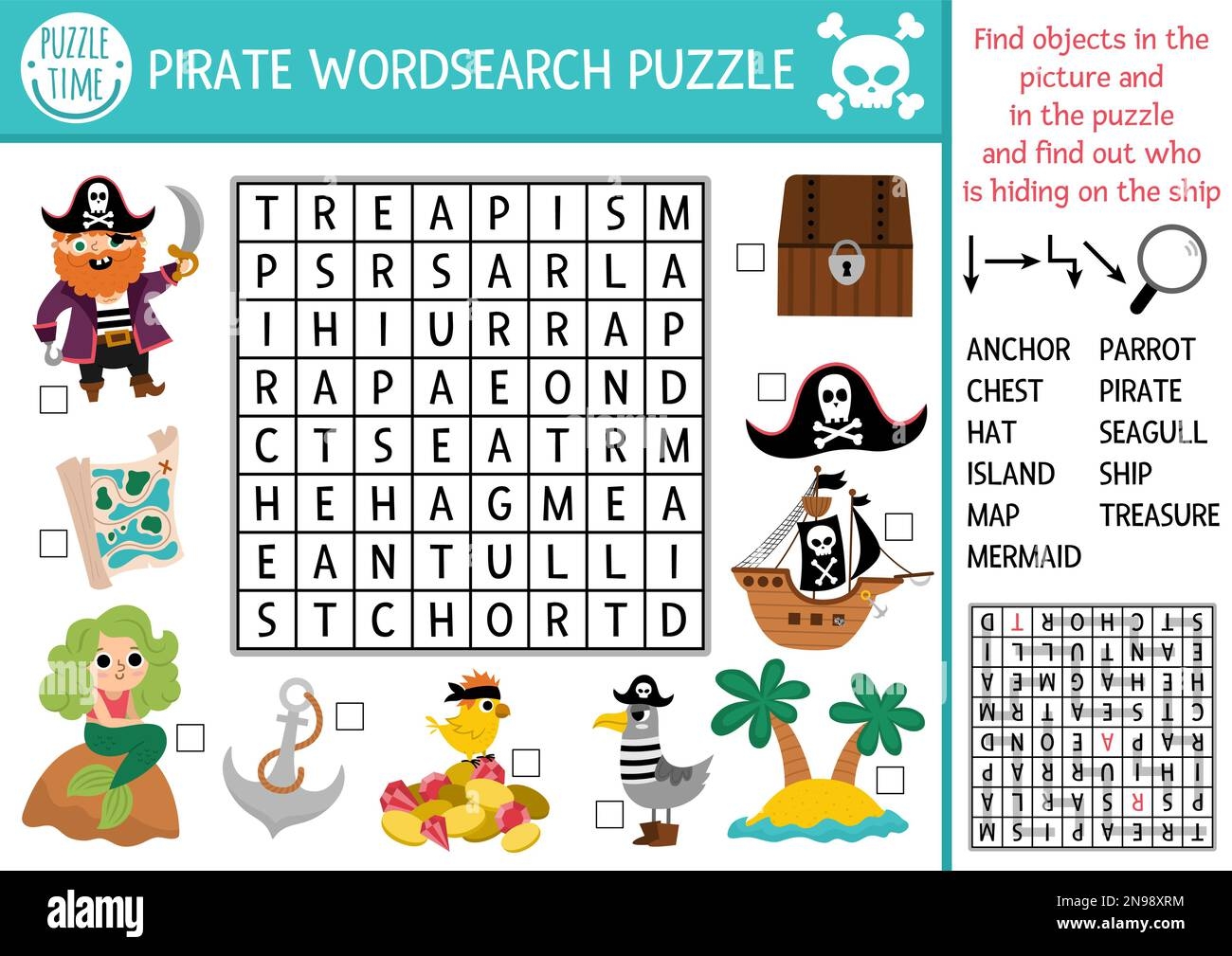 Vector Pirate Word Search Puzzle For Kids Simple Treasure Island Word Search Quiz For Children Sea Adventures Educational Activity With Ship Parrot Stock Vector Image Art Alamy