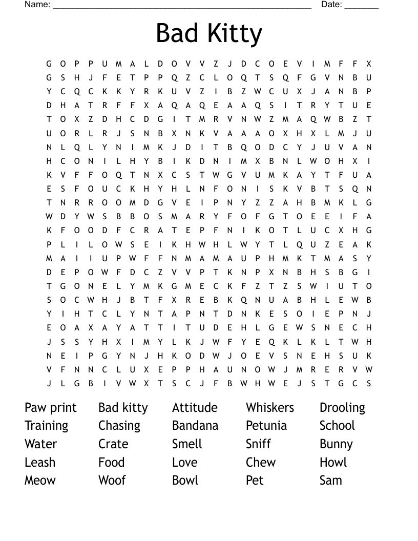 Very Bad Kitty Word Search WordMint