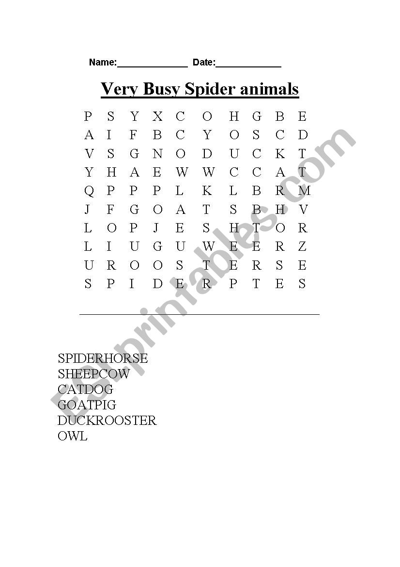 Eric Carle Word Search Printables