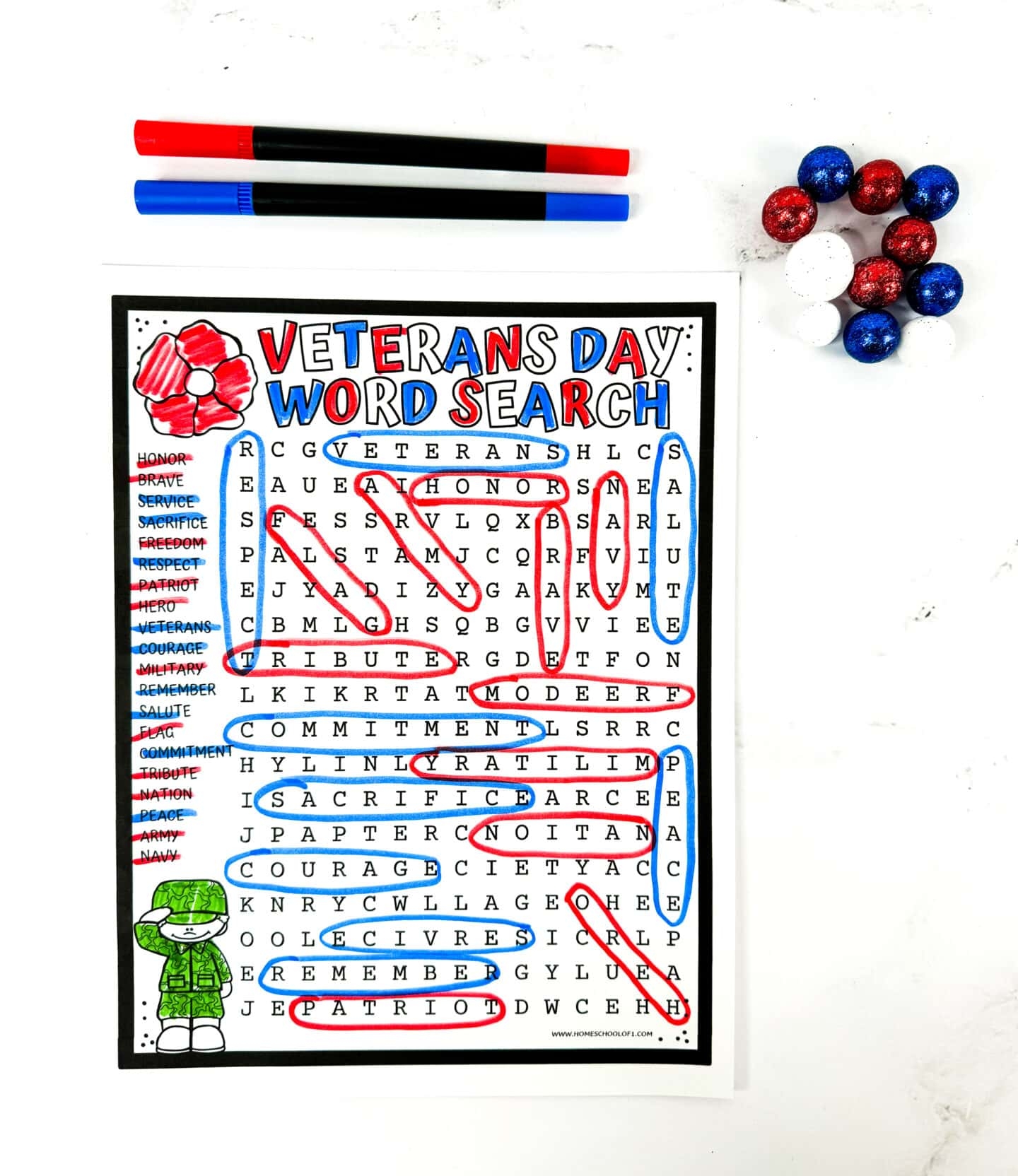 Veterans Day Word Search Free Printable 