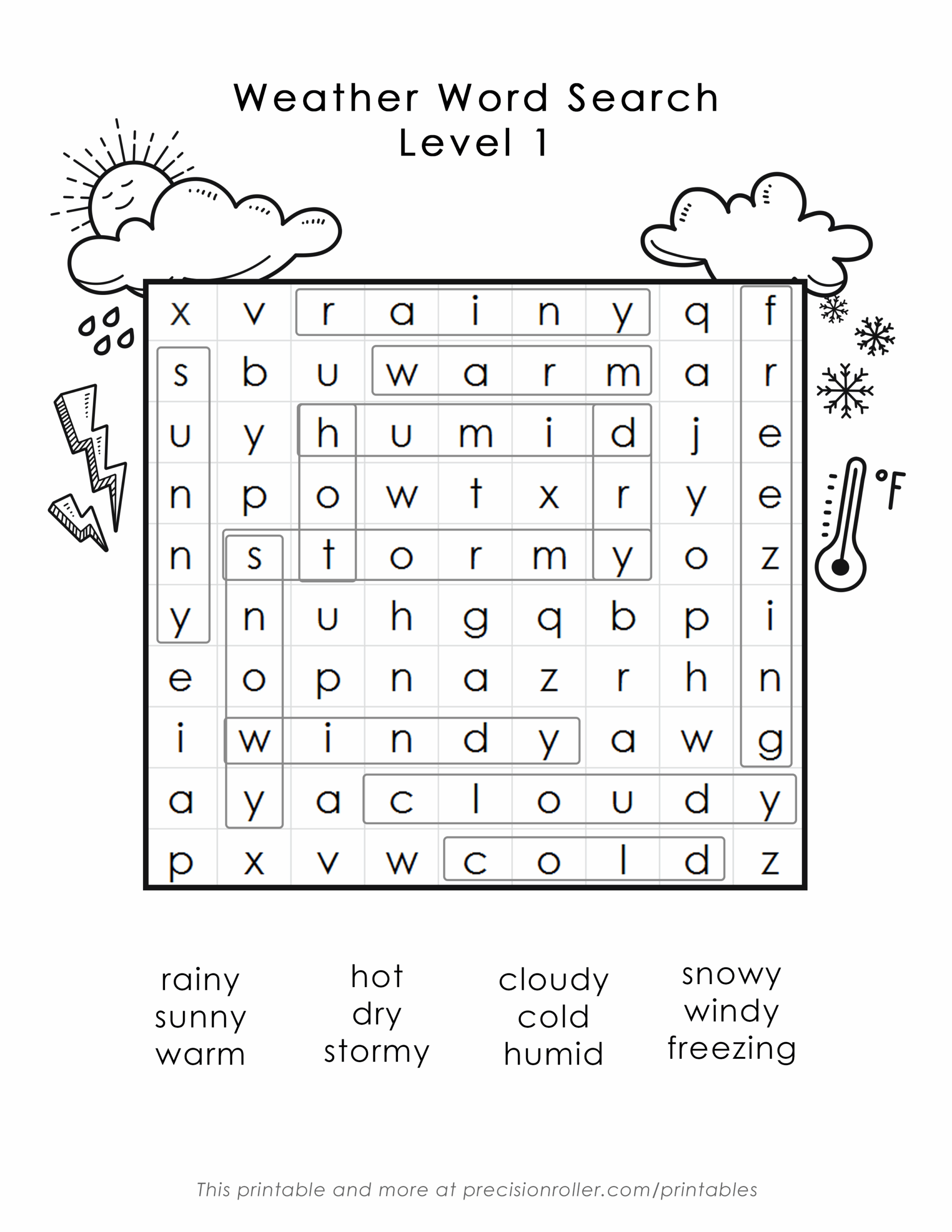 Weather Themed Word Search Precision Printables