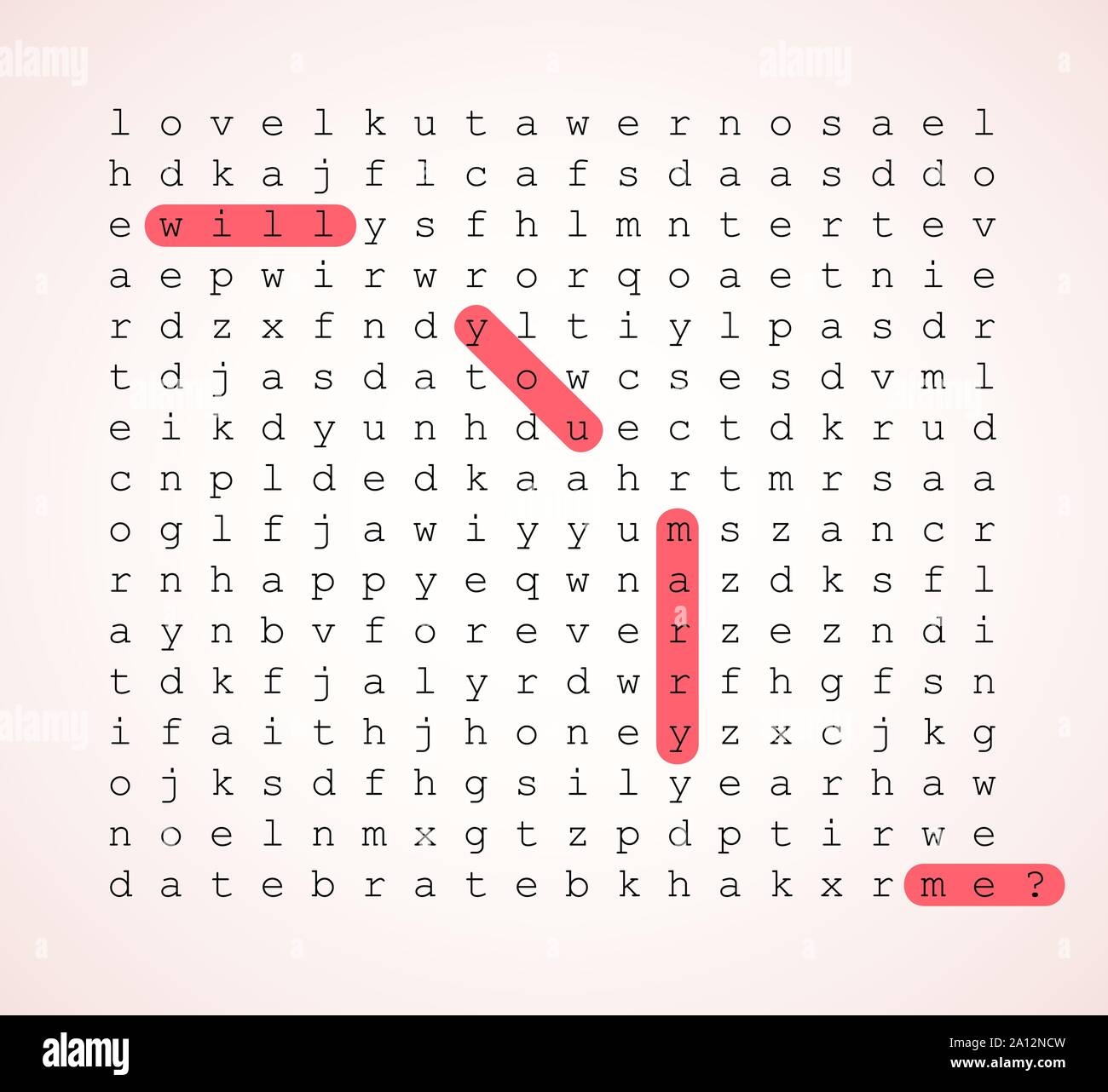 Wedding Card Word Search Puzzle With Highlighted Question Will You Merry Me Stock Vector Image Art Alamy