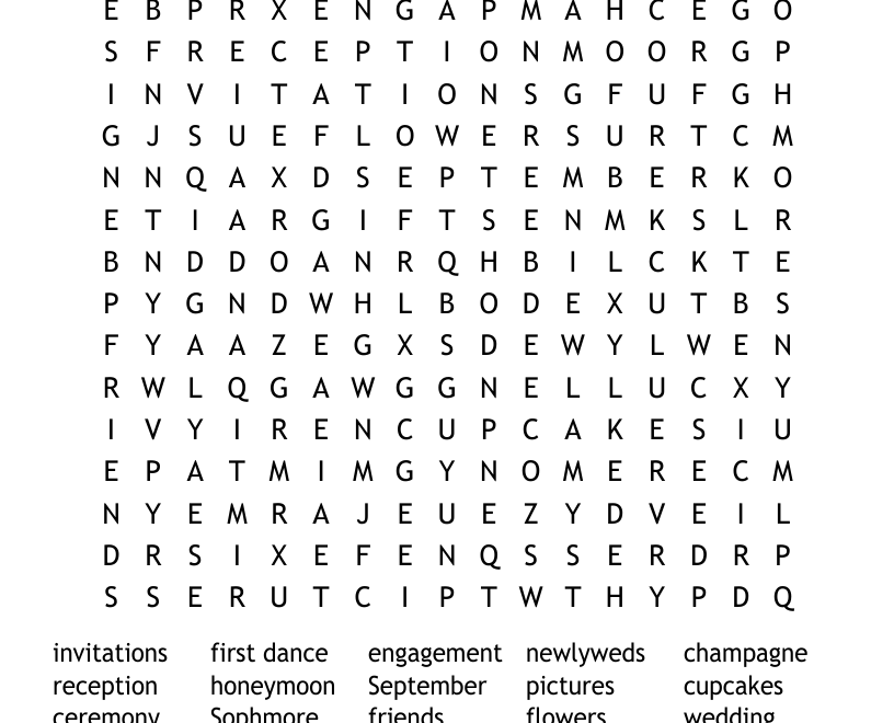 Wedding Day Word Search WordMint