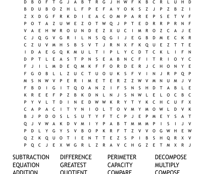 Welcome To 3rd Grade Math Word Search WordMint