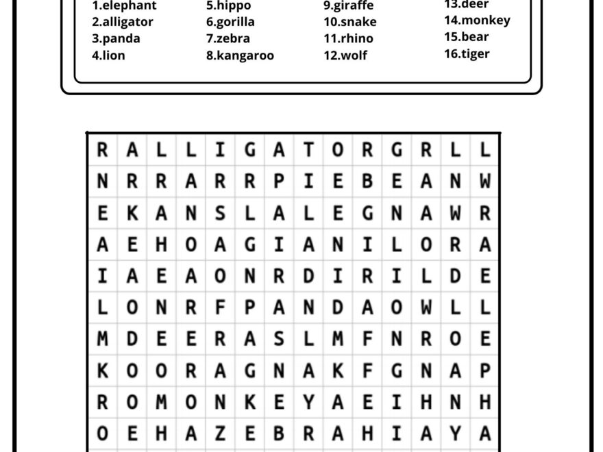 Wild Animals Word Search Ezpzlearn