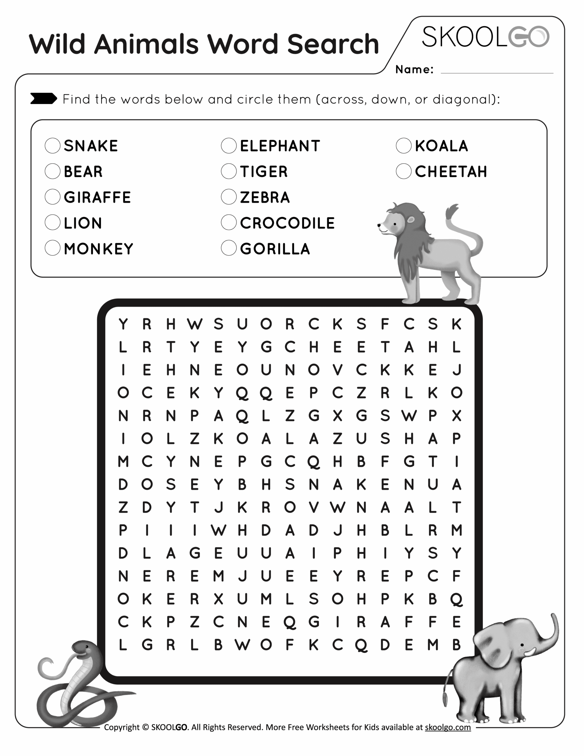 Wild Animals Word Search Free Game For Kids SKOOLGO