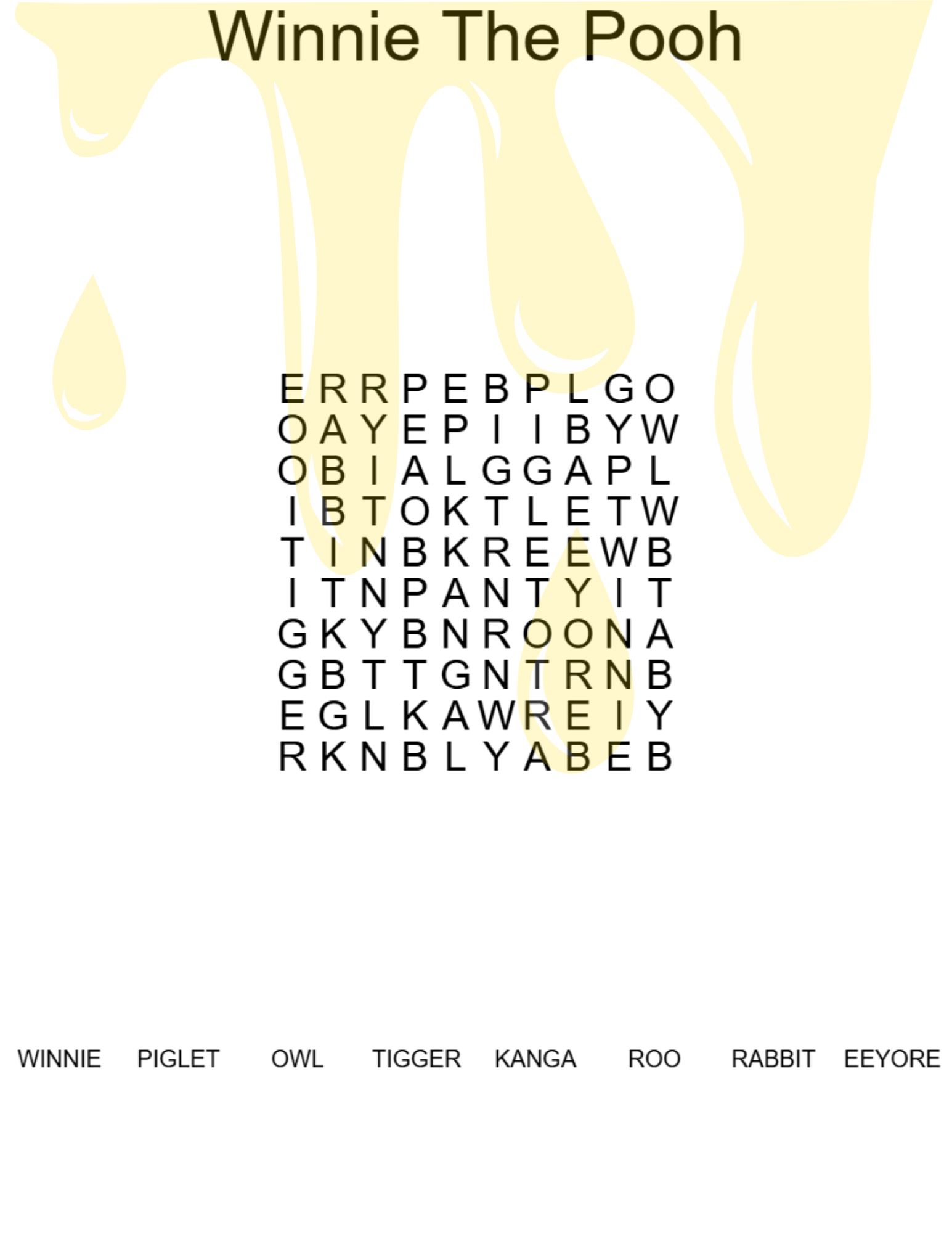 Winnie The Pooh Word Search Printables
