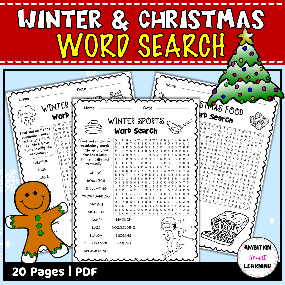 Winter Christmas Word Search Coloring Pages Crossword Word Scramble Made By Teachers