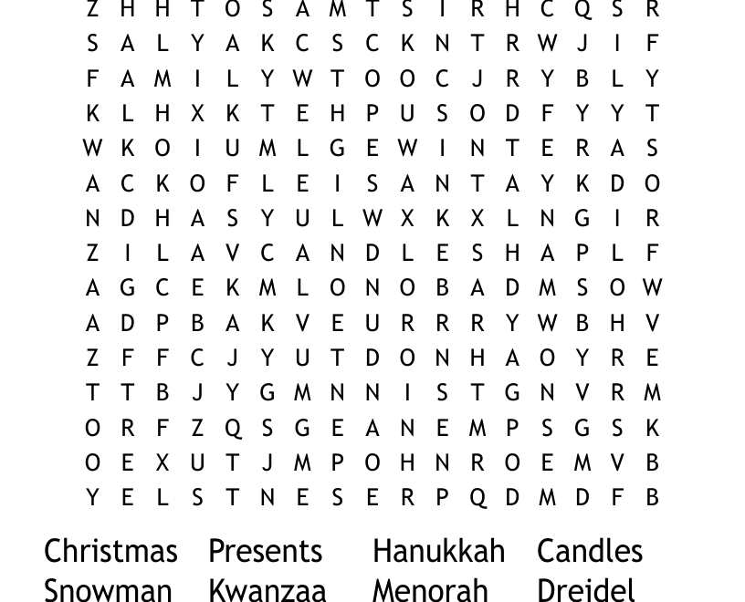 Winter Holidays Word Search WordMint