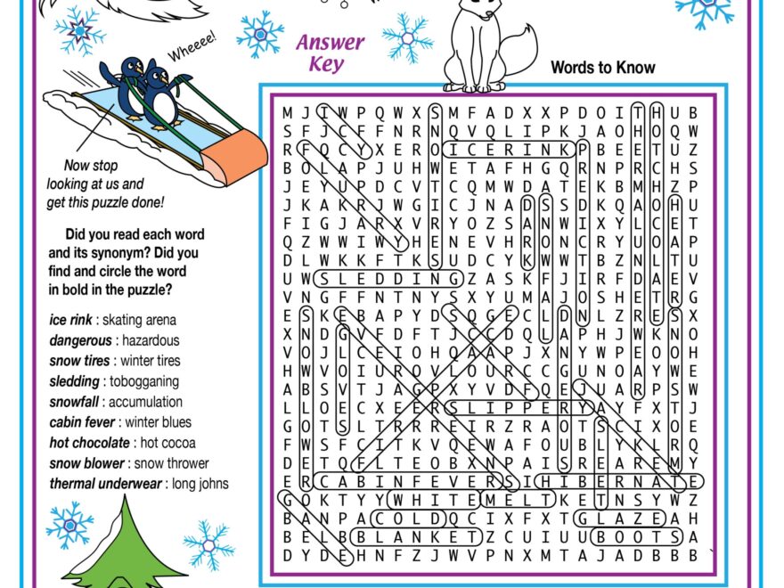 Winter Vocabulary Synonyms Printable Crossword Puzzle Word Search Made By Teachers