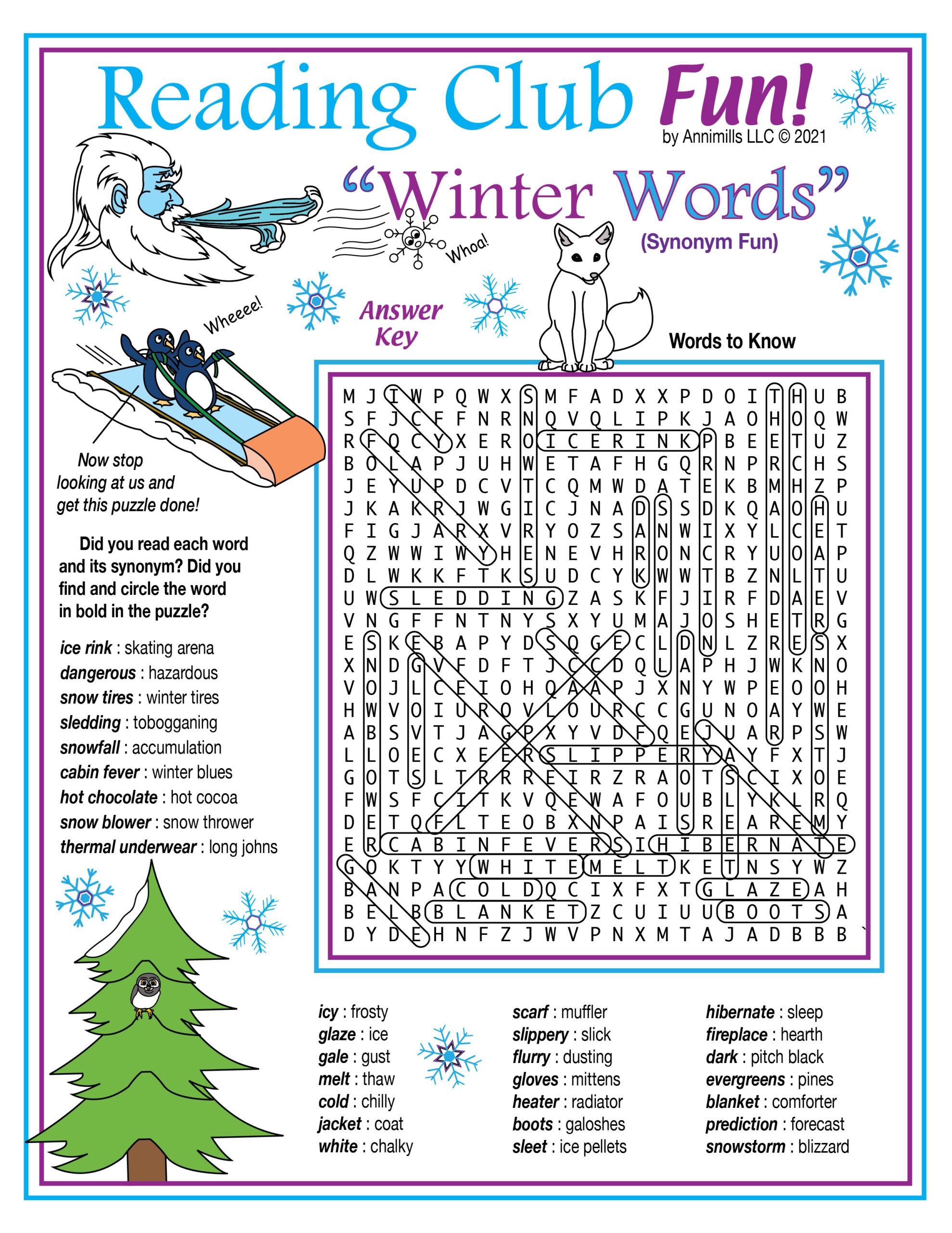 Winter Vocabulary Synonyms Printable Crossword Puzzle Word Search Made By Teachers
