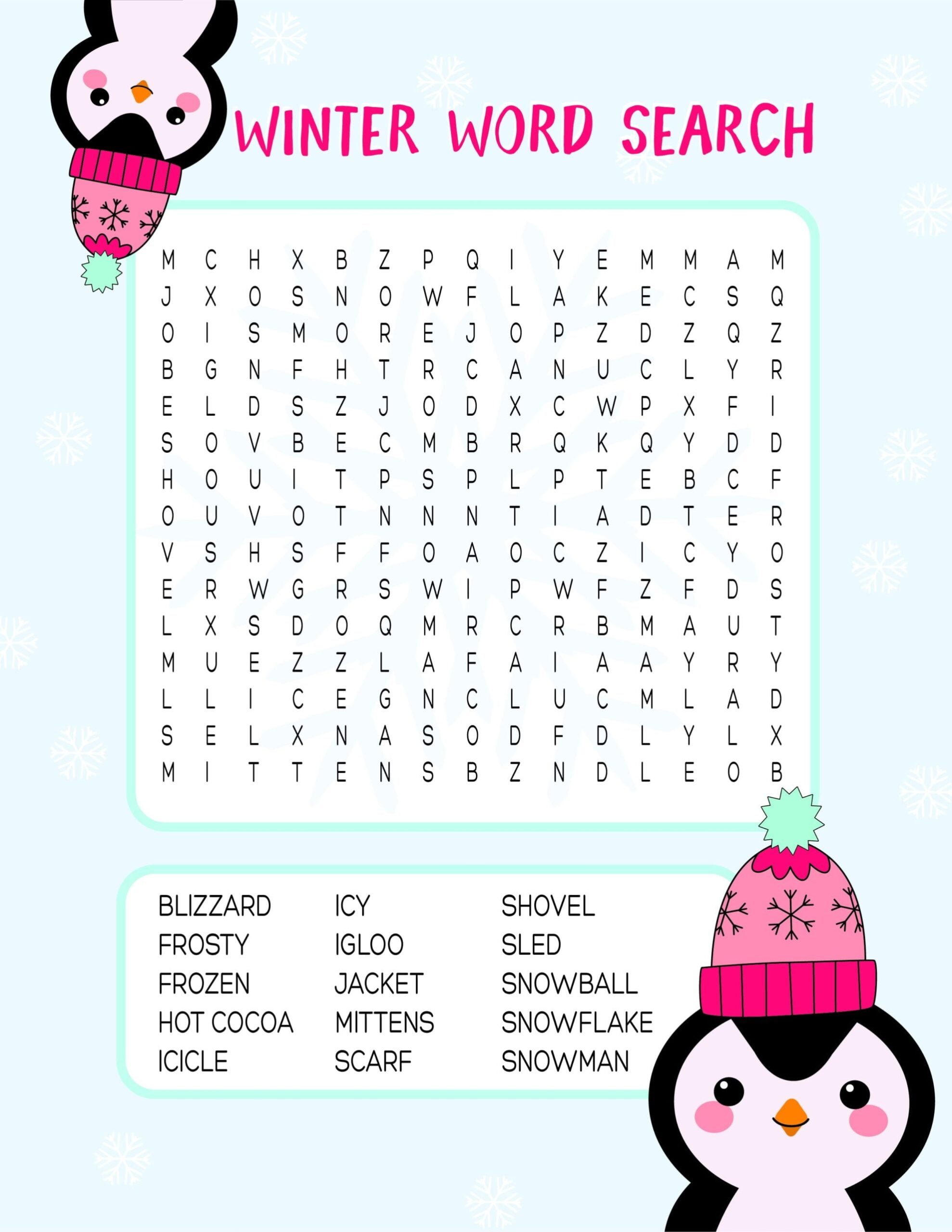 Free Printable Word Search Puzzles For Seniors Penguins